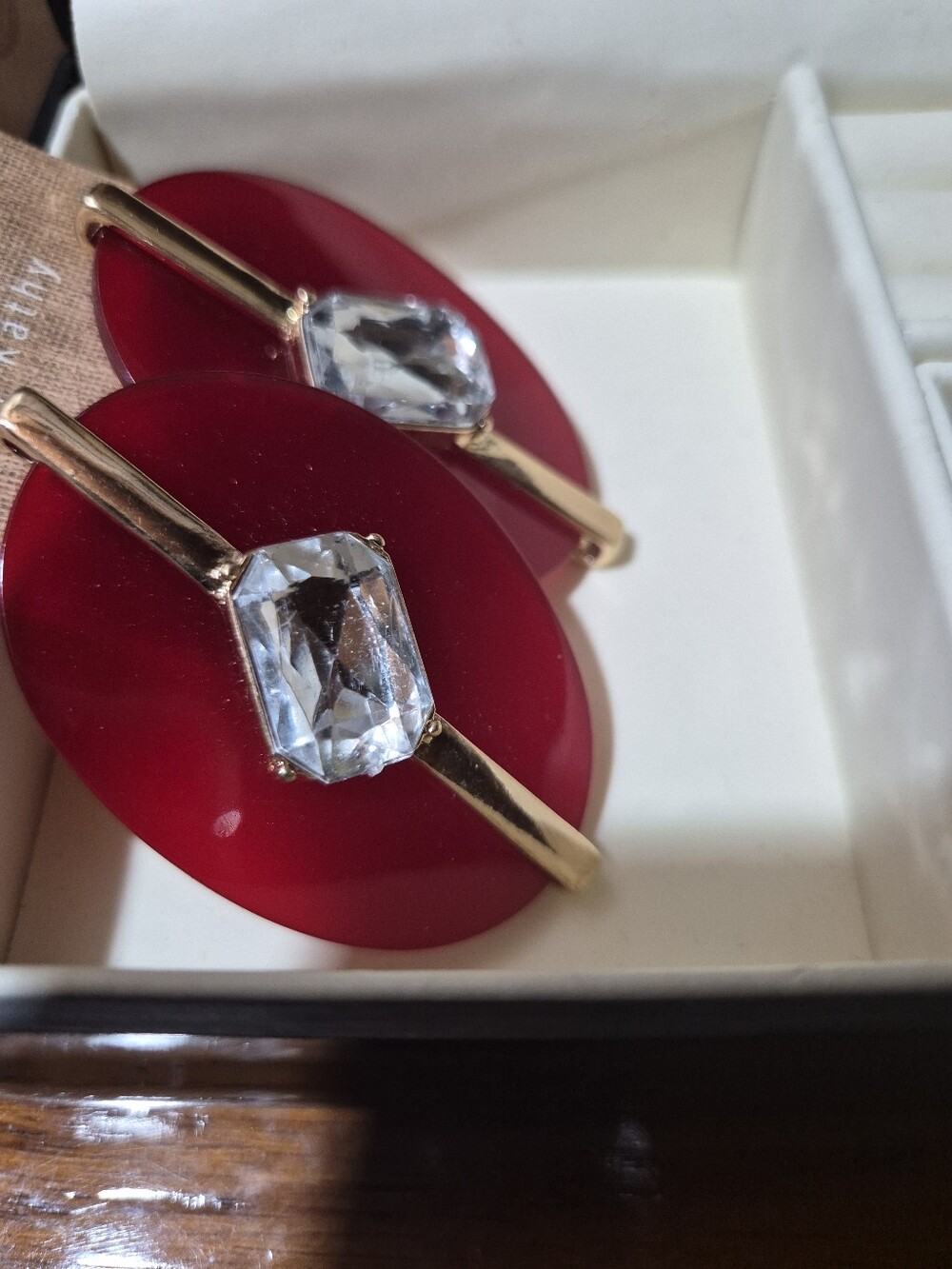 Burgundy Oval Crystal Drop Earrings with Gold Accents